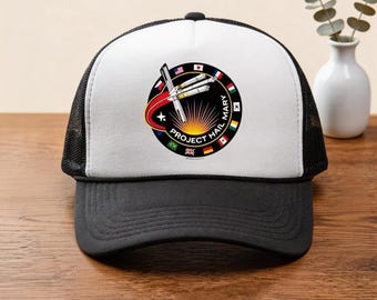 Project Hail Mary Patch Trucker Hat, Sci-Fi Merchandise Mesh Cap, Project Hail Mary Embroidered Trucker Hat, Sci-Fi Mission Logo Trucker Hat