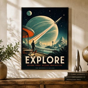 Explore Retro Space Travel Poster