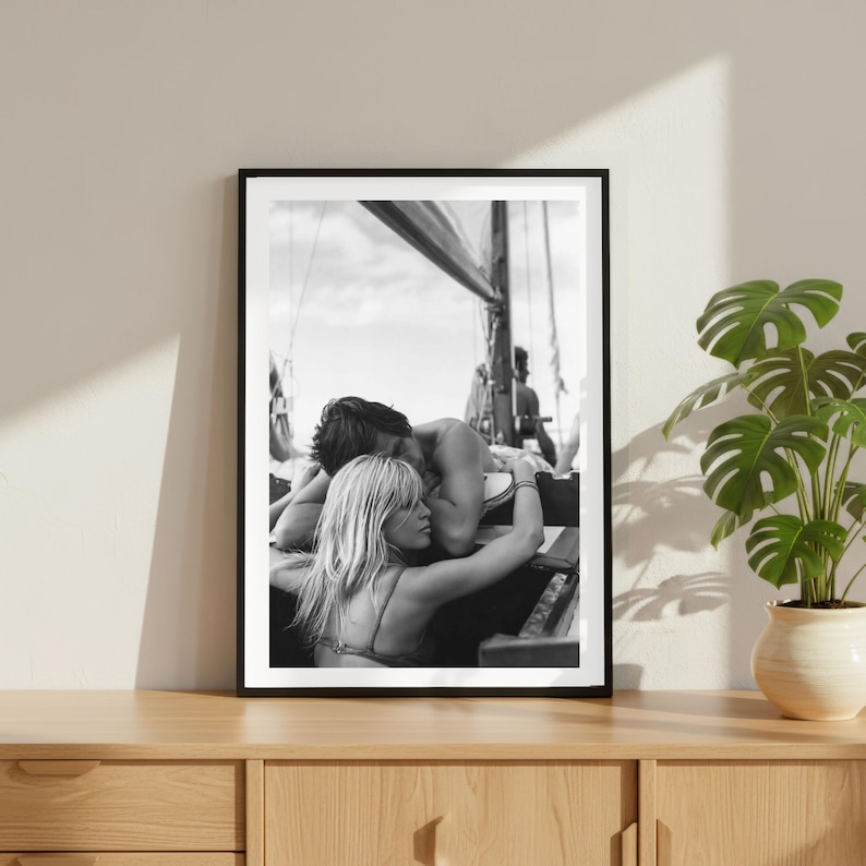 ヴィンテージのブリジット・バルドーのプリント、高級モデルファッションポスター、ファインアート写真のウォールアート、ハイソサエティの白黒インテリア 画像 1