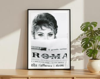 Vintage Sophia Loren Newspaper Print, Luxury Model Fashion Poster, Fine Art Photography Wall Art, High Society Black and White Decor