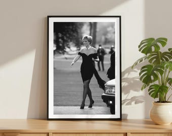 Plakat z wizerunkiem zemsty Lady Diany w stylu vintage, plakat z legendą ikon, sztuka fotografii artystycznej na ścianę, czarno-biały wystrój księżniczki
