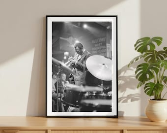 Vintage Miles Davis Trumpet Print, Jazz Blues Legend Poster, Fine Art Photography Wall Art, Black and White Artist, Iconic Music Decor