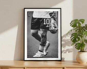 Lionel Messi Poster, Motivational Sports Print, Football Wall Art, Vintage Sports Legend, Black and White Soccer Poster