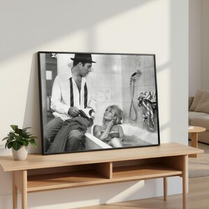 Vintage Brigitte Bardot Bath Tub Print, Luxury Model Fashion Poster, Fine Art Photography Wall Art, High Society Black and White Decor image 2