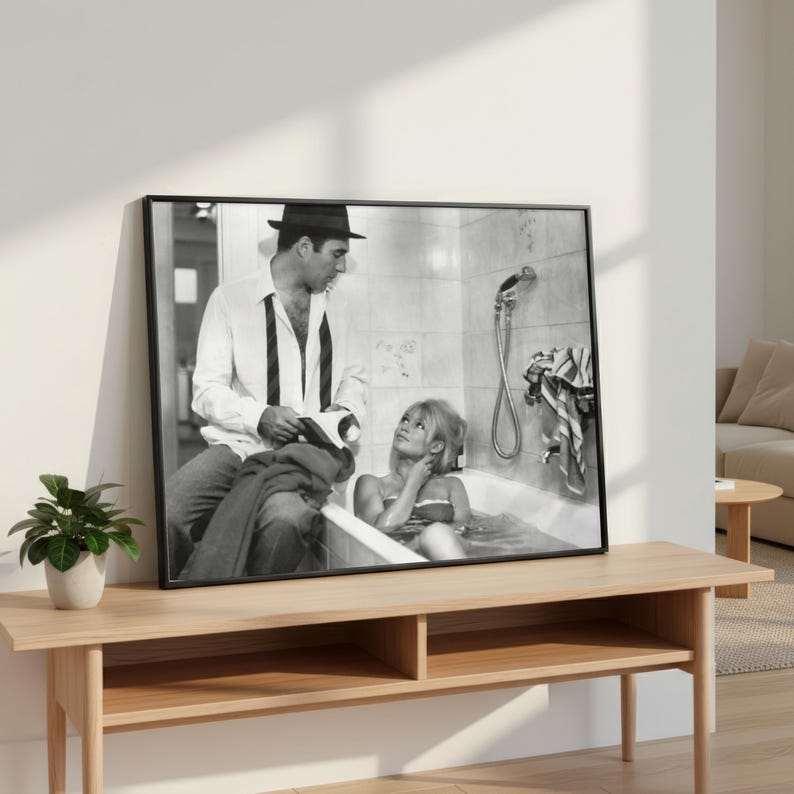 Vintage Brigitte Bardot Bath Tub Print, Luxury Model Fashion Poster, Fine Art Photography Wall Art, High Society Black and White Decor image 2