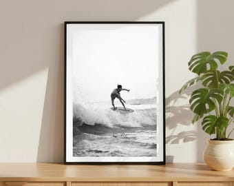 Vintage Surfer Bondi Beach Australien Küstendruck, Luxus Model Mode Poster, Fine Art Fotografie Wandkunst Schwarzweiß-Dekor