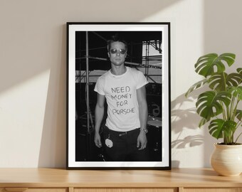 Vintage Brad Pitt Need Money For Porsche Print, Celebrity Actor Poster, Fine Art Photography Wall Art, Black and White Iconic TV Movie
