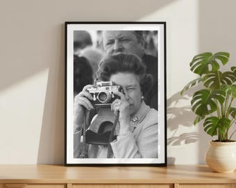 Vintage Queen Elizabeth II Camera Print, Icon Legend Poster, Fine Art Photography Wall Art, Black and White Princess Decor, Royal Family