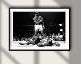 Muhammed Ali Poster, Motivationssport Druck, Boxen WBA Wandkunst, Vintage Boxing Sportlegende Dekor, schwarz weiß Poster