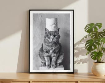 Vintage Katze Kätzchen Toilettenpapier Druck, Lustiges Badezimmer Luxus Mode Poster, Fine Art Fotografie Tier Wandkunst, Schwarzweiß-Dekor