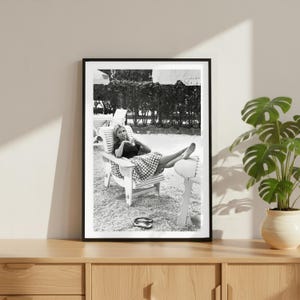 Vintage Brigitte Bardot Smoking Print, Luxury Model Fashion Poster, Fine Art Photography Wall Art, High Society Black and White Decor image 1