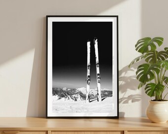 Vintage Apres Ski Pisten Druck, Wintersport Berge Poster, Fine Art Fotografie Wandkunst, Schwarz und Weiß Schnee, High Society Dekor