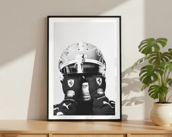 Charles Leclerc Poster, Motivational Sports Print, Formula 1 Wall Art, Vintage F1 Sports Legend Decor, Black and White Framed Poster