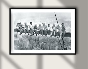 Vintage Wolkenkratzer Lunch New York Print, Luxus Model Mode Poster, Fine Art Fotografie Wandkunst, Schwarzweiß-Dekor