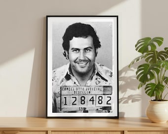 Vintage Pablo Escobar Mugshot Druck, Kriminelle Ikone Legende Poster, Fine Art Fotografie Wandkunst, Schwarz Weiss Lustiges Dekor