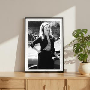 Vintage Brigitte Bardot-tryck, lyxig modellmodeaffisch, konstfotografiväggkonst, svartvit dekor av societeten bild 1