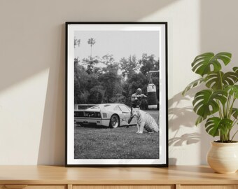 Mike Tyson Tiger Car Poster, Motivational Sports Print, Boxing WBA Wall Art, Vintage Boxing Sports Legend Decor, Black and White Poster