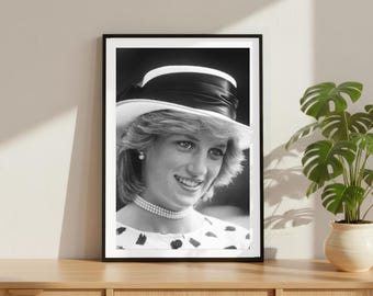 Vintage Lady Princess Diana Print, Icon Legend Poster, Fine Art Photography Wall Art, Black and White Princess Decor, Royal Family