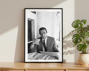 Vintage Sean Connery Smoking Print, Celebrity Actor Poster, Fine Art Photography Wall Art, Black and White Iconic Movie