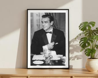Vintage Sean Connery Smoking Print, Celebrity Actor Poster, Fine Art Photography Wall Art, Black and White Iconic Movie