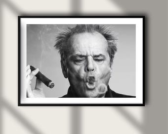 Lámina de Jack Nicholson con un cigarro, póster de celebridad cinematográfica, fotografía artística para pared, blanco y negro, película icónica