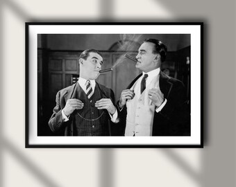 Vintage Businessmen Smoking Cigars Office Print, Luxury Model Fashion Poster, Fine Art Photography Wall Art, Black and White 60's 70's Decor