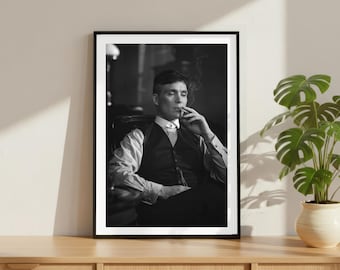 Vintage Tommy Shelby Cillian Murphy Druck, Promi-Schauspieler Poster, Peaky Blinders, Fine Art Fotografie Wandkunst, Schwarz und Weiß kultige TV