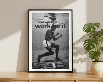 Muhammad Ali Poster, Motivational Sports Print, Boxing WBA Wall Art, Vintage Boxing Sports Legend Decor, Black and White Poster