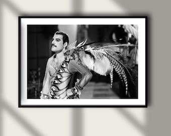 Vintage Freddie Mercury Concert Print, Rock Legend Poster, Fine Art Photography Wall Art, Black and White Artist, Iconic Music Decor
