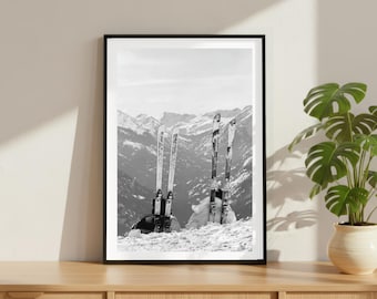 Vintage Apres Ski Pisten Druck, Wintersport Berge Poster, Fine Art Fotografie Wandkunst, Schwarz und Weiß Schnee, High Society Dekor