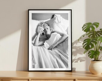 Vintage Marilyn Monroe Schlafzimmer Druck, Luxus Model Mode Poster, Fine Art Fotografie Wandkunst, High Society Schwarz Weiss Dekor