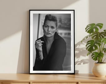 Vintage Kate Moss Print, Luxury Model Fashion Poster, Fine Art Photography Wall Art, High Society Black and White Decor