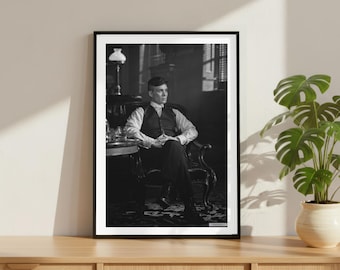 Vintage Tommy Shelby Cillian Murphy Druck, Promi-Schauspieler Poster, Peaky Blinders, Fine Art Fotografie Wandkunst, Schwarz und Weiß kultige TV