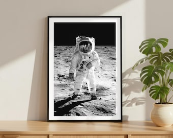 Vintage Neil Armstark Apollo Moonwalk Druck, Weltraum Astronaut Symbol Legende Poster, Fine Art Fotografie Wandkunst, Schwarz und Weiß Chef Dekor