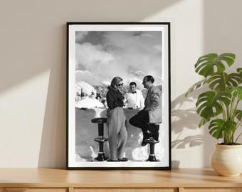 Vintage Apres Ski Pisten Druck, Wintersport Berge Poster, Fine Art Fotografie Wandkunst, Schwarz und Weiß Schnee, High Society Dekor