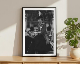 Vintage Queen Elizabeth II Horse Print, Icon Legend Poster, Fine Art Photography Wall Art, Black and White Princess Decor, Royal Family