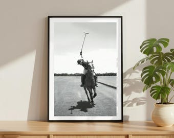 Vintage Polo Match Field Horse Print, High Society Luxury Sports Poster, Fine Art Photography Wall Art, Black and White Decor