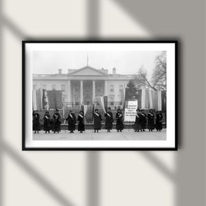 Vintage Women Suffrage Movement Protest Print, Luxury Model Fashion Poster, Fine Art Photography Wall Art Black and White 60's 70's Decor