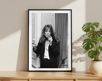 Vintage Jane Birkin Smoking Print, Luxury Model Fashion Poster, Fine Art Photography Wall Art, High Society Black and White Decor