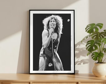 Vintage Tina Turner Microphone Concert Print, Rock Legend Poster, Fine Art Photography Wall Art, Black and White Artist, Iconic Music Decor
