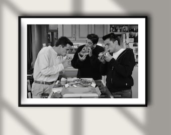 Vintage Friends TV Pizza Print, Celebrity Actor Poster, Fine Art Photography Wall Art, Black and White Iconic TV