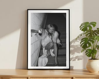 ヴィンテージ ケイト・モス ナイトアウト プリント、高級モデル ファッション ポスター、ファインアート写真 ウォール アート、ハイソサエティ 白黒装飾