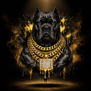 Cane Corso PNG, Cachorro com Corrente de Ouro de Luxo, Clipart de Gangster, Sublimação para Moda Urbana (Download Digital)