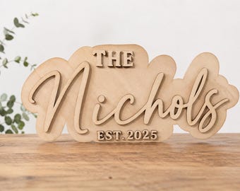 Custom Wooden Family Name Sign | Personalized EST Date Plaque, Rustic Home Décor