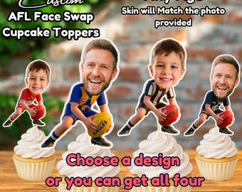 Custom Afl Face Swap Cake Topper | Personalised Cupcake Toppers | Digital Made-to-Order AFL Fan Art | PNG & PDF