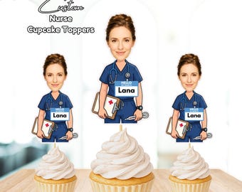Custom Nurse Face Cupcake Toppers | Personalized Graduation Decor (Digital File)