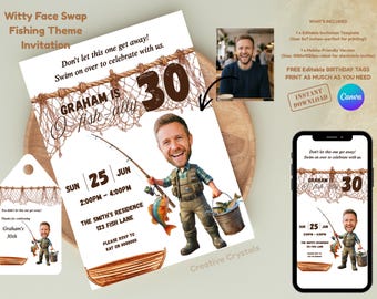 Custom Fishing Birthday Invitation with Photo Social Media Invite Free Thank You Tag Personalized O-fish-ally Any Age  Bundle Digital