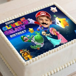 Plumber Galaxy aangepaste gezichtstaarttopper – gepersonaliseerde ronde of rechthoekige verjaardagsversieringen (digitale download)