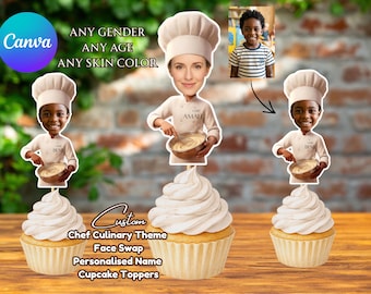 Custom Chef Face Swap Digital Download - Personalized Name Culinary Photo PNG PDF - Baker Birthday Shirt Cake Topper Cooking DIY
