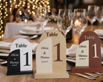 Custom 3D Printed Wedding Table Numbers | Two Tone Arch Sign with Names and Date | Personalized Arch Table Decor | Minimalist Wedding Sign